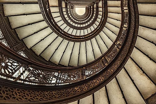 USA-Illinois-Chicago Spiral staircase in Rookery Building designed by Frank Lloyd Wright Art Print